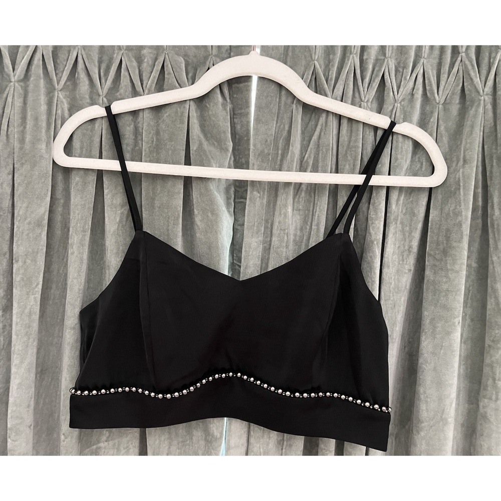 House Of Harlow Black Beaded Bralette Crop Top Women Sz Small Adjustable Straps